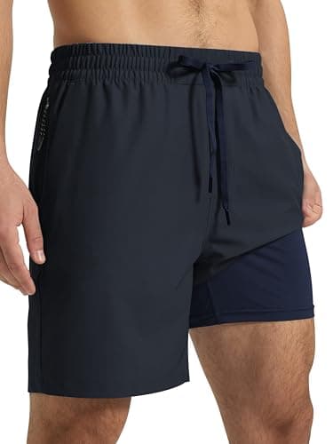 Arcweg Mens Swim Trunks 7 inch Quick Dry Athletic Shorts Casual Swimwear for Men with Mesh Liner & Zipper Pocket Navy Blue - Image 1