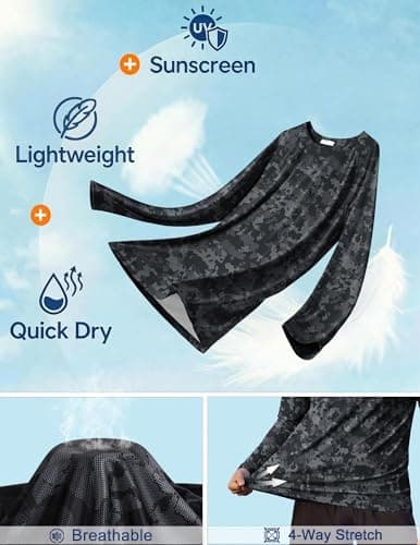 PINSPARK Men's Fishing Shirts Long Sleeve UV Protection Tshirts Lightweight Quick Dry Swimming Shirts Gym Workout T-Shirts Dark Grey - Thumbnail 5