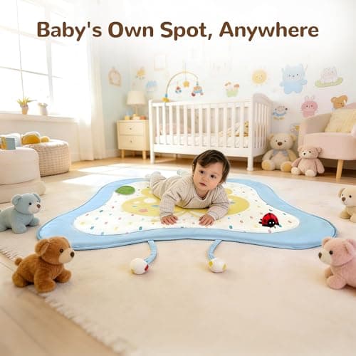Pamo Babe Baby Play Gym & Activity Mat, Tummy Time Mat with 8 Montessori Toys, Non-slip Foldable Baby Playmat for Stage-Based Development, Machine Washable Baby Gym Play Mat for Newborn Essential Gift - Thumbnail 4