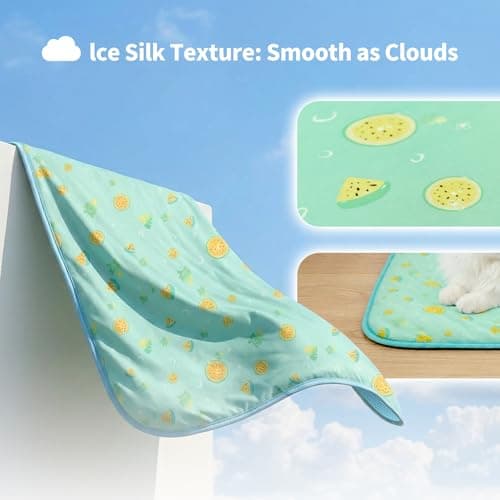NWK Pet Cooling Mat -Q-Max>0.345 Ice Silk Cooling Mat for Dogs & Cats Portable & Washable Pet Cooling Blanket, Car Seats, Beds for Summer (Green Fruit, 27'' X 20'' X 0.3'') - Thumbnail 4