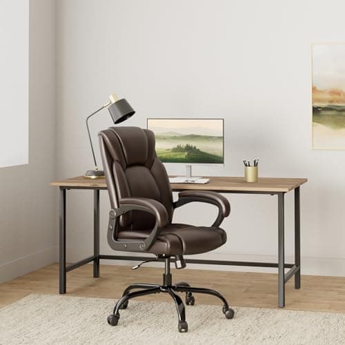 OUTFINE Office Chair Executive Office Chair Desk Chair Computer Chair with 5-Year hydrolysis-Resistant Leather Spring Cushion Ergonomic Support Tilting Function Upholstered in Bonded Leather (Brown) - Thumbnail 2