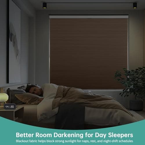 Changshade Top Down Bottom Up Blackout Cellular Shades, Cordless Honeycomb Blinds for Windows, Light Blocking & Total Privacy for Day Sleepers,Light Brown,34" W*72" H - Thumbnail 4