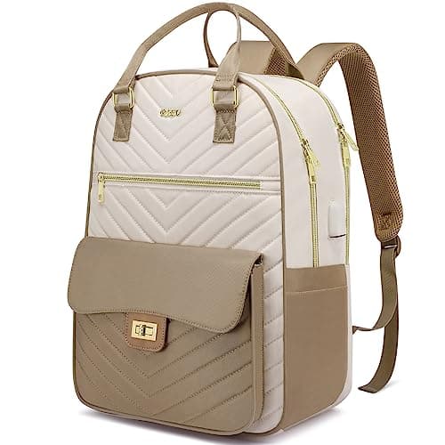 RJEU Girls Backpack,Travel Laptop Back Pack,Aesthetic School Bag for Women,Large Bookbag for College Student,Mochila Escolar para Niñas,Khaki Beige - Image 1