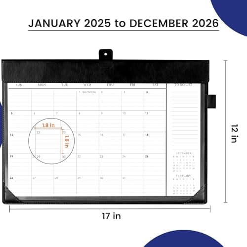 FLYING EAGLE Desk Calendar 2026, Jan 2026-Dec 2026, Large Desk Calendar with To-Do Lists, 12 Months Leather Desk Pad Wall Calendar with PVC Cover for Work Office School Home Women Men, 17 x 12, Black - Thumbnail 3