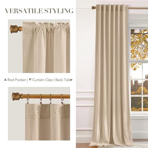 NICETOWN Beige Room Darkening Curtains for Backdrops, Thermal Insulated Noise Reducing Velvet Curtains for Film, Extra Long Window Curtains for Large Door Windows (2 Panels, 52" Wide x 134" Long) - Thumbnail 5