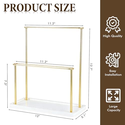 Himake Sunglasses Organizer Glasses Holder Stand for 28 Pairs of Eyewear, 2 Tier Eyeglasses Display ,Gold Sunglass Storage Rack Metal Frame with Wood Base for Table Desk Countertop Dresser Bedroom - Thumbnail 3