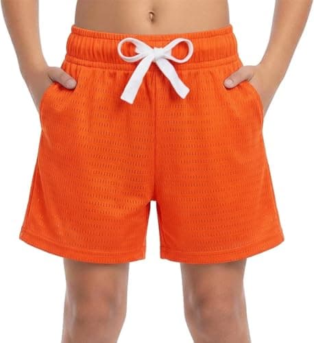 Cozople Boys Athletic Shorts Quick-Dry Soccer Shorts for Running Basketball Gym Active Play Kids Summer Training Sport Shorts with Stretch Waist Szie 10 Orange - Image 1