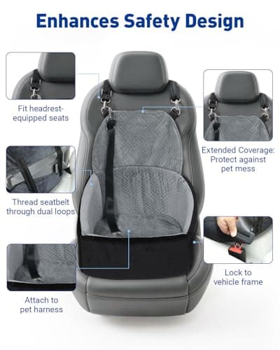 NUPIDA Dog Car Seat for Small Dogs, Dog Booster Seat with Extendable Backrest, Pet Car Seats up to 30 lbs, Washable Removable Cover Travel Bed with Storage Pockets and 2 Safety Leashes, Black&Grey - Thumbnail 5