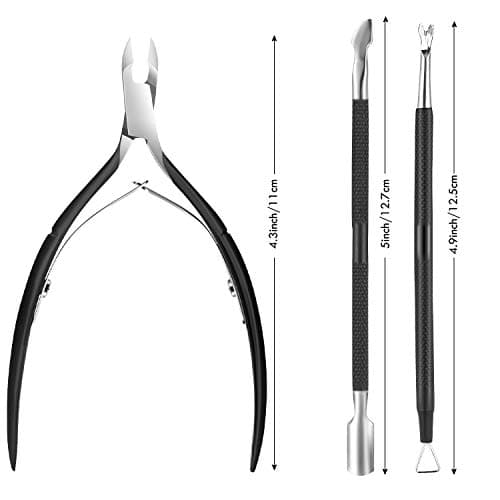 Cuticle Trimmer Cuticle Remover with Cuticle Pusher, XUNXMAS Professional Stainless Steel Durable Pedicure Manicure Tools Cutter Nipper Scissor Clipper for Fingernails and Toenails Dead Skin Black - Thumbnail 3