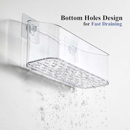 Eunion Bath Toy Storage Organizer, Bathtub Toy Storage Holder, Large Capacity Wall Mounted Shower Caddy Shower Organizer, No Drill Shelves Basket, Clear White, 2 Pack - Thumbnail 3