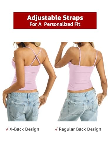 EasyGala Womens Cotton Foldover Tank Tops Sexy Square Neck Spaghetti Strap Cami Basic Summer Low Cut Camisole Fitted Y2K Trendy Going Out Shirts 2026 Baby Pink X-Small - Thumbnail 6