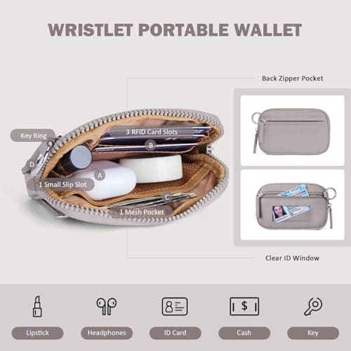 POIUGOYA Keychain Wristlet Wallet,Dual Pouch Wristlet Portable,Nylon RFID Coin Purse Small Wallet with key ring,ID Window - Thumbnail 6