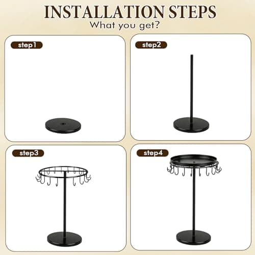 Himake Necklace Holder Metal Jewelry Organizer Stand, Necklace Organizer Hanger with Tray & Hooks for Desk, Jewelry Holder for Necklaces Bracelets and Keychains, Elegant Home Hanging Decor - Black - Thumbnail 6