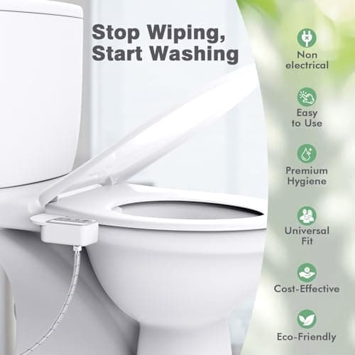 DCET Bidet Attachment, 0.23" Ultra-Slim No Gap Design, Non-Electric Self-Cleaning Bidet with Dual Nozzles (Rear & Feminine Wash), Adjustable Pressure, Tool-Free Installation - Thumbnail 6