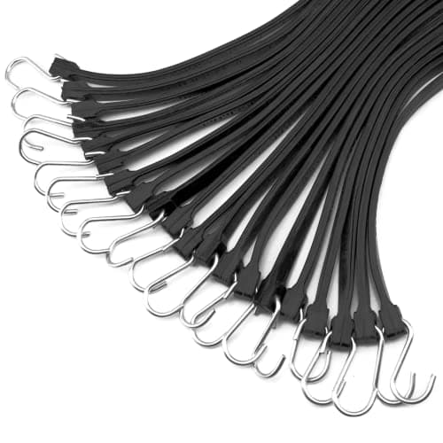 XSTRAP STANDARD 21" 100% EPDM Natural Rubber Tarp Straps, Black Long Bungee Cords with Metal S Hooks Tie Down Straps for Outdoor, Tarp Covers, Canvas Canopies, Motorcycle, and Cargo - 20 Pack - Image 1