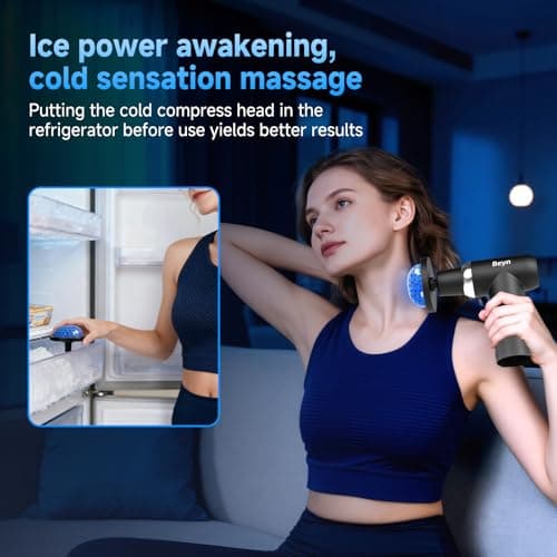 Beyn Hot & Cold Therapy Massage Gun with Detachable Long Handle - Deep Tissue Percussion Massager for Back Pain Relief, 6 Speeds & 6 Heads, LCD Display, USB-C Rechargeable, Quiet Muscle Massager - Thumbnail 3