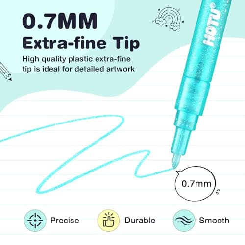 HOTU Glitter Markers Pens, 18 Colors Glitter Gel Pens 0.7mm Extral Fine Tip Paint Marker For Rock Painting,Scrapbooking, DIY Craft, Making Cards, Journaling, Doodling, Projects,Nail Art - Thumbnail 6