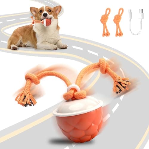 MewZoo Interactive Dog Toys-Automatic Moving Dog Toy for Boredom, Squeaky Smart Motion Pet Ball for Small Medium Large Dogs, Rope Chew for Teeth Cleaning, Outdoor Waterproof (Red)