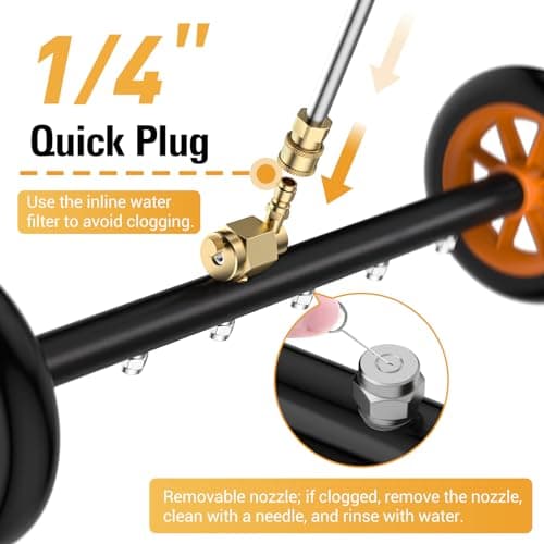 VIGRUE 2-in-1 Undercarriage Pressure Washer Attachment,24 Inch Pressure Washer Water Broom with 7 Nozzles, Under Car Washer Cleaner with 3 Pieces Extension Wand,4000 PSI,Orange - Thumbnail 4