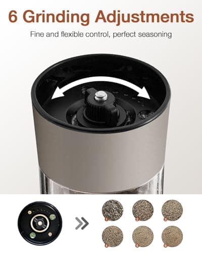 Electric Salt and Pepper Grinder Set with USB-C Charging Base,Rechargeable Automatic Stainless Steel Pepper Mill Grinder with LED Light, 2pack(Brown) - Thumbnail 5