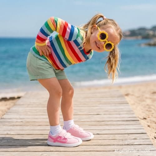 STQ Toddler Girls Sneaker Wide Toe Box Non Slip Barefoot Shoe Lightweight Walking Shoes with Hook and Loop Water Pink Little Kid 11 - Thumbnail 3