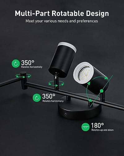 Bojim 6 Light Black Track Lighting Kit, Modern LED Track Lighting Fixtures Ceiling, Flexibly Rotatable LED Light Head with Acrylic Ring, Kitchen Ceiling Track Light (GU10, Bulbs Not Included) - Thumbnail 4