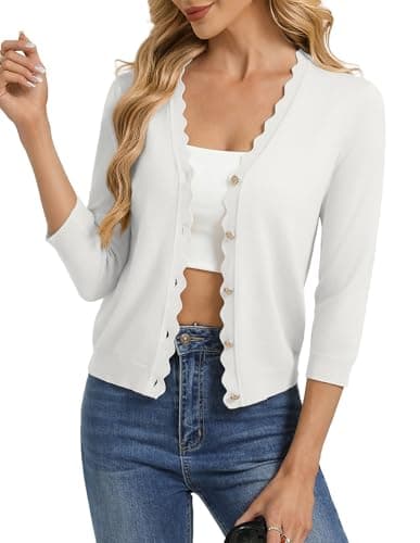 GRACE KARIN Ivory Cardigan for Women, Cropped 3/4 Sleeve Lightweight Knit Bolero Shrugs, Dressy Casual Top 2026 Spring Clothes - Thumbnail 2