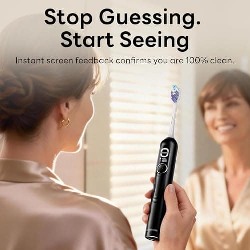 SAKYPRORAL AI Sonic Electric Toothbrush for Adults with Brushing Score & Smart Timer Display, 6-Zone Tracking, Rechargeable Whitening Brush with Soft Heads (Midnight Black) - Thumbnail 3