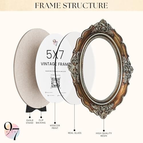97 Decor 5x7 Vintage Picture Frames - 5 x 7 Picture Frame Antique, Ornate Gold Frames 5 x 7, Small 5x7 Picture Frame Wall Hanging For Home Decor - Thumbnail 3