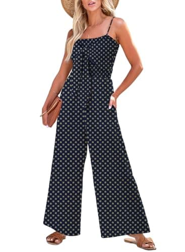 Dokotoo Jumpsuits for Women 2026 Fashion Spaghetti Strap Womens Oversized Overalls Loose Casual Wide Leg One Piece Sleeveless Beach Vacation Outfits Long Pant Rompers with Pockets,Black-Star XX-Large - Image 1