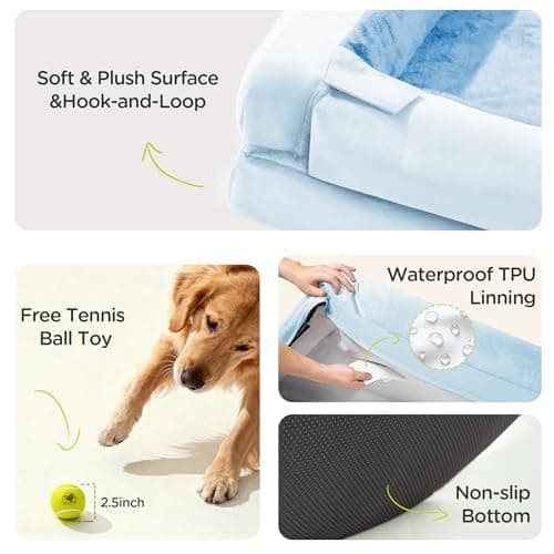 Orthopedic Dog Bed for Extra Large Dogs, XXL Waterproof Egg Crate Memory Foam Pet Bed Bolsters with Removable Washable Cover & Non-Slip Bottom, Tennis Ball Toy, 45x35 - Thumbnail 6