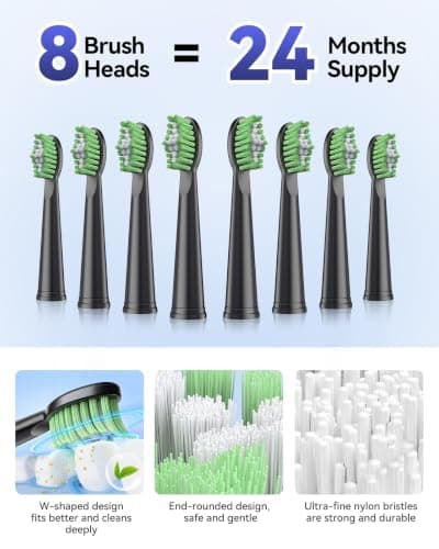 JTF Sonic Electric Toothbrush for Adults: 6 Brush Heads, Travel Bag, Tongue Scraper, 5 Brushing Modes for Teeth, Smart Timer and IPX7 Waterproof, Rechargeable Toothbrush for Deep Cleaning & Whitening - Thumbnail 6