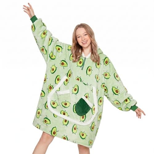 OLAOLA Avocado Wearable Blanket Hoodie for Adult, Oversized Animal Hooded Blanket with Pockets & Sleeves, Soft Sherpa Avocado Print Sweatshirt Comfy for Birthday Gifts - Image 1