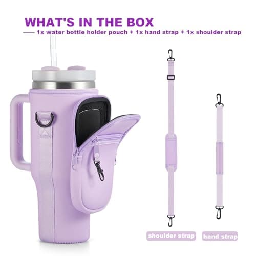 BULKITEM Water Bottle Carrier Bag with Phone Pocket for Purple Stanley 40 oz Tumbler with Handle, Purple Insulated Neoprene Cup Holder Pouch Strap for Stanley Cup Accessories - Thumbnail 6