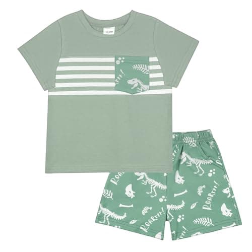 JiuBreeze Toddler Baby Boy Clothes Boys Summer Outfits T-shirt Boy Shorts Set 18 Months-4T (Light Green, 18-24M) - Image 1