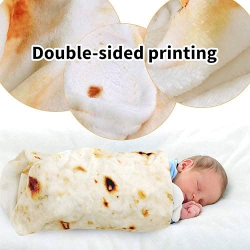 Burrito Tortilla Blanket Baby Stuff Shower White Elephant Gifts for Kids Throw Blankets Wrap Swaddle Toddler Boy Girl Party Novelty Gag Pets Soft Fleece 40in - Thumbnail 3