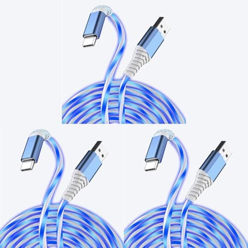 3-Pack 6.6FT USB C Charging Cables, Flowing Light Up Charger Cord, Compatible with Samsung Galaxy, iPhone 16/15, iPad, and More (Blue) - Image 1