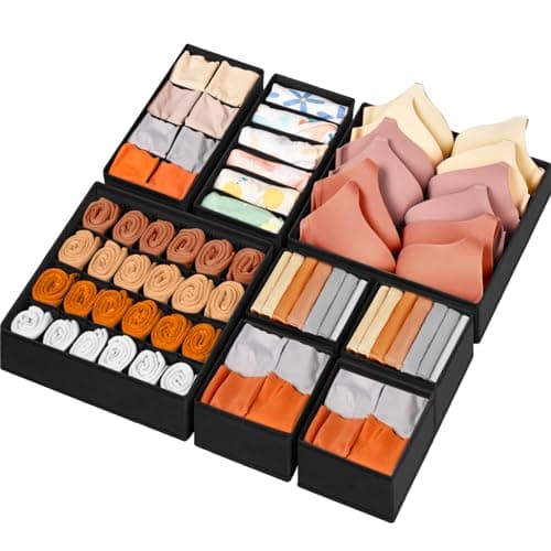 Drawer Organizer Clothes, 8 Pack Dresser Organizer Bins for Baby Clothes, Underwear Sock, Fabric Closet Organization and Storage Dividers for Nursery Bedroom (48 Compartments, Black) - Image 1