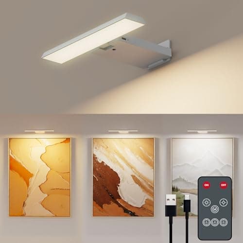 Odupa Picture Lights for Wall, 6000mAh Rechargeable Battery Wall Sconce with Remote & Timer, 3-Way Dimmable Art Lighting for Picture, Poster, Paintings, Gallery Artwork Wall Decor - Image 1