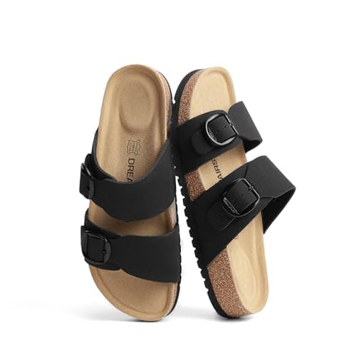 DREAM PAIRS Women's Slides Soft Genuine Footbed Sandals Comfortable Adjustable Double Buckle Slip-on Flat Sandals with Arch Support Frame Dual Slippers for Summer 2026,Size 6,Black,SDSS26004W - Image 1