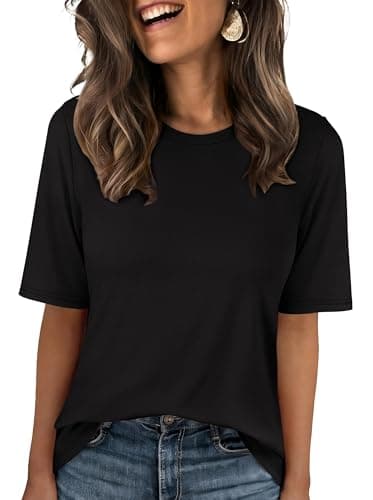 ANRABESS Women’s Half Sleeve Tops Summer Basic Tee Crew Neck Casual Soft Wrinkle-Free Fabric T-Shirts 2026 Trendy Clothes Black Small - Image 1