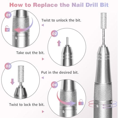 Electric Nail Drill Machine Professional, 40000 RPM Cordless Nail File with Silent Brushless Motor, Portable Rechargeable Nail Drill and Bits for Acrylic Gel Nails Polishing Removing - Thumbnail 6