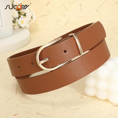 SUOSDEY 3 Pack Womens Fashion Leather Belts for Jeans Dresses Pants Black Brown Beige Ladies Belts with Gold Buckle - Thumbnail 4