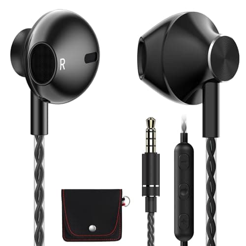 AzukiLife Black Wired Earbuds with Microphone for Laptop, 3.5mm Computer Headphones for Zoom Office, MacBook, Dell, HP, Chromebook, Clear Voice Call, Tangle-Free Corded Ear Buds with Case for Travel - Image 1