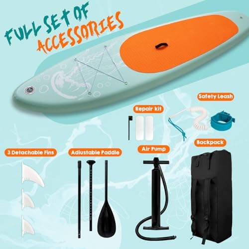 DAKUWAR Paddle Board 10'6''x33''x6'' Inflatable Stand Up Paddle Boards with SUP Accessories Ultra-Light Paddleboard Non-Slip Comfort Deck for Adults & Youth of All Skill Levels (Green and Orange) - Thumbnail 5