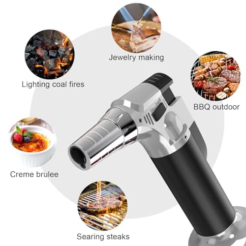 2 Pack Torch, Butane Torch Refillable, KitchenTorch for Cooking with Safety Lock & Adjustable Flame for BBQ, Creme Brulee, Baking, Crafts(Butane Gas not Included) (Red/Blue) (Black&Silver) - Thumbnail 2
