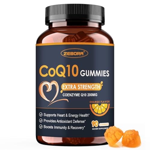 ZEBORA CoQ10 200mg Gummies, Coenzyme Q10 for Heart & Immune Health Support, Powerful Antioxidant, Boosts Energy, Natural Orange Flavor, Non-GMO, 90 Gummies