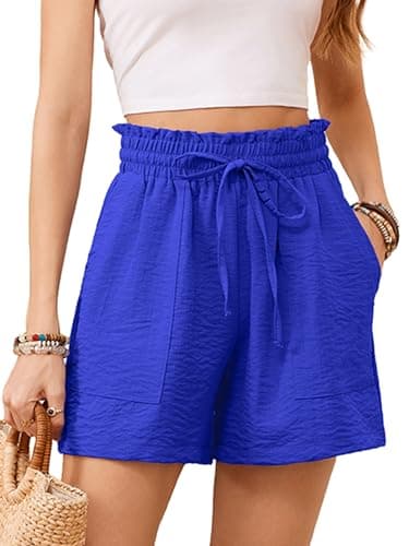 KORSIS Women Shorts High Waist Elastic Summer Lounge Casual Beach Vacation Work Loose Trousers with Pockets Royal Blue M - Image 1