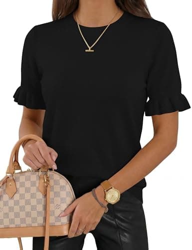 LaGracia Sweaters for Women Short Sleeve Business Sweater Tops Lightweight Pullover Shirts Knit Elegant Causal Summer Clothes Black 2XL - Image 1