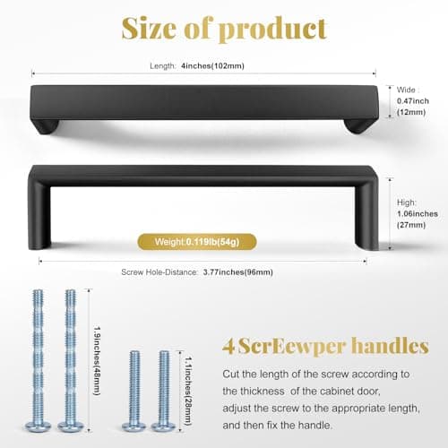 Synkylux 10 Pack Matte Black Cabinet Pulls 3-3/4-inch(96mm) Hole Center Kitchen Cabient Hardware Cabinet Handles Drawer Pulls,Cabinet Pulls,Cupboards, Dressers and Square Solid Metal Hardware - Thumbnail 2